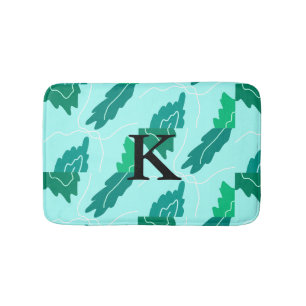 Groene turquoise bladeren bloempatroon met monogra badmat