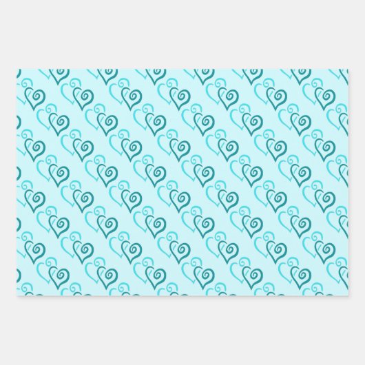 Groene Turquoise Linked Heart Pattern Inpakpapier Vel (Voorkant 2)