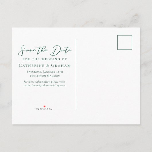 Groene Twee Paar Foto Bos Sla de Foto Op Aankondigingskaart (Achterkant)