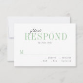 Groene typografie minimalistische bruiloft RSVP (Voorkant)