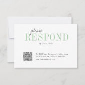 Groene typografie minimalistische QR code bruiloft RSVP Kaartje (Voorkant)