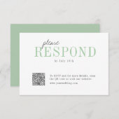 Groene typografie minimalistische QR code bruiloft RSVP Kaartje (Voorkant / Achterkant)