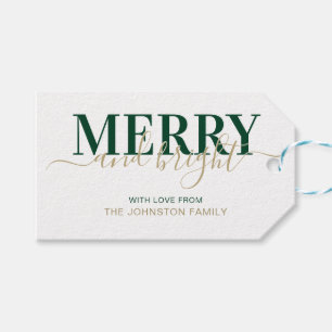 Groene typografie vrolijk en stralend kerstfeest cadeaulabel