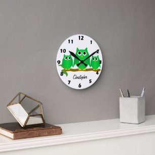 Groene Uilen Ontwerp Gepersonaliseerd Ronde Klok