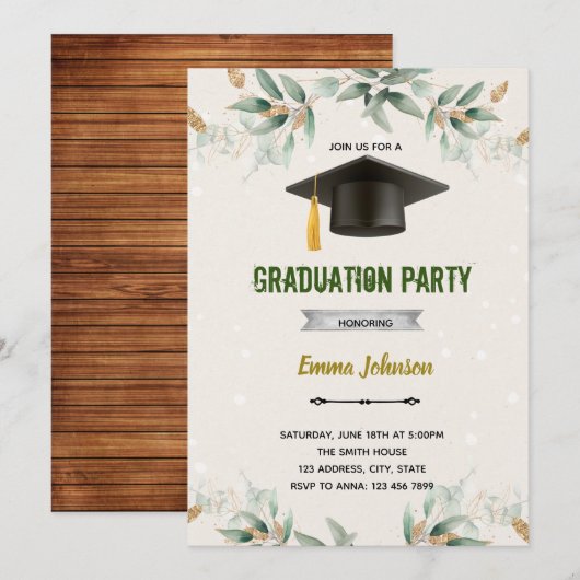 Groene uitnodiging voor afstuderen (Voorkant / Achterkant)