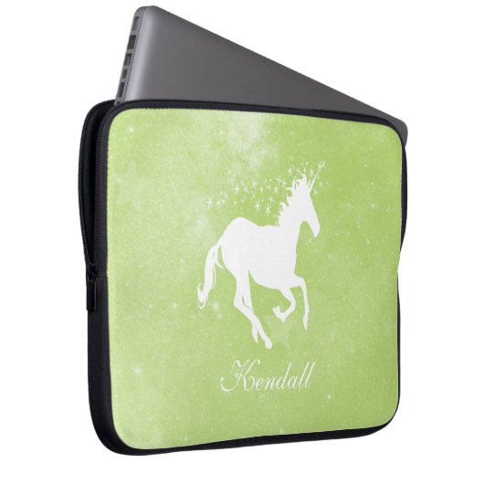 Groene Unicorn persoonlijke laptophoes Laptop Sleeve (Voorkant Rechts)