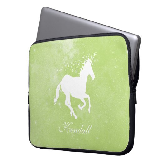 Groene Unicorn persoonlijke laptophoes Laptop Sleeve (Voorkant Links)