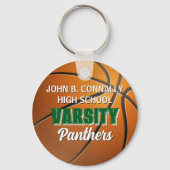 Groene universitaire basketbal aangepaste middelba sleutelhanger (Achterkant)