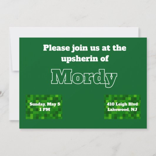 Groene upsherin uitnodiging (Voorkant)
