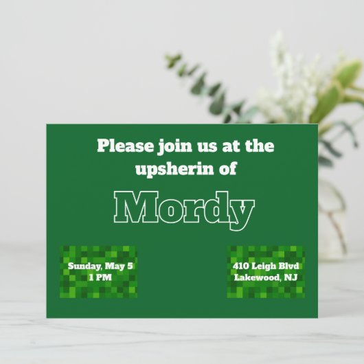 Groene upsherin uitnodiging (Staand voorkant)