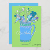 Groene V2 Kleurrijke Gelukkige Verjaardag Bloemen Feestdagenkaart (Voorkant / Achterkant)