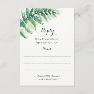 Groene varen aquarel antwoordkaarten RSVP kaartje