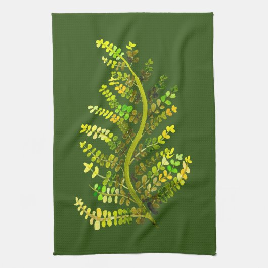 Groene varenblad plant kunst theedoek (Verticaal)