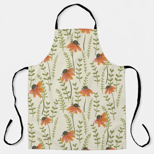 Groene varens, oranje bloemen, natuur. schort (Voorkant)
