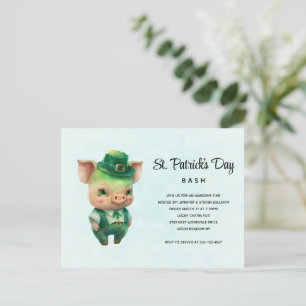 Groene varken in fancy kledij St. Paddy's Day-fees Uitnodiging Briefkaart