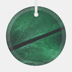 Groene veer, mooie patroontextuur. glas ornament