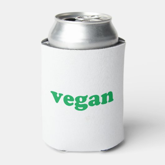 groene " veganletters " , witte achtergrond blikjeskoeler (Blikje Voorkant)