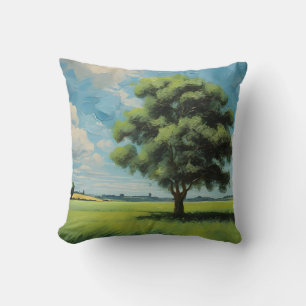 Groene Veldboom en Blauwe Hemel Kussen