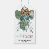 Groene Velvet Bow Juniper Sugar Cones kerst Cadeaulabel (Voorkant)