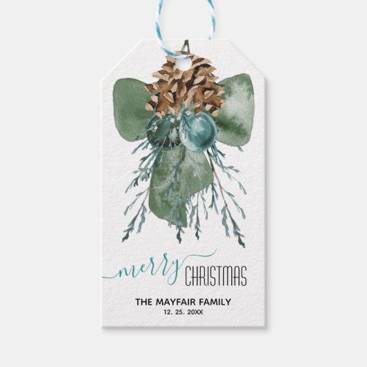 Groene Velvet Bow Juniper Sugar Cones kerst Cadeaulabel (Voorkant)