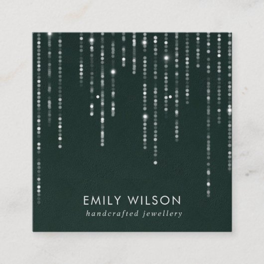 GROENE VELVET STRING LIGHTS STUD EARRING DISPLAY VIERKANTE VISITEKAARTJE (Voorkant)