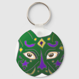 Groene Venetiaanse kattenmasker ontwerp sleutelhan Sleutelhanger