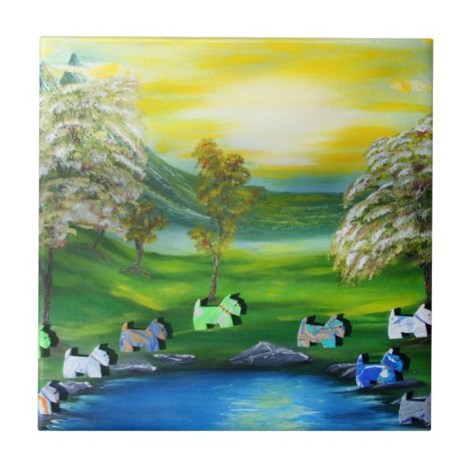 Groene Venus Scotties bij de vijver Tegeltje (Voorkant)