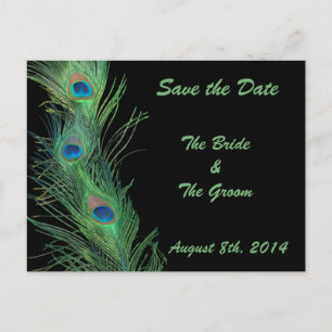 Groene veren met zwart Save the Date Aankondigingskaart