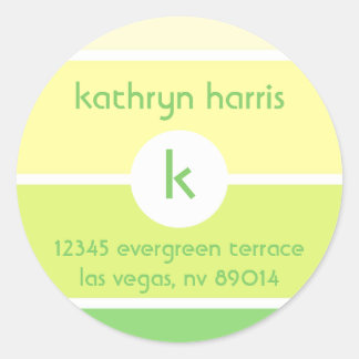 Groene verfchip modern monogram adreslabel ronde sticker