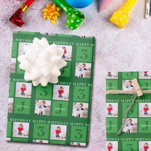 Groene Verjaardag Fotocollage Gepersonaliseerde Ki Inpakpapier Vel