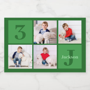 Groene Verjaardag Jongen Fotocollage Custom Party Voedselcontainer Etiket