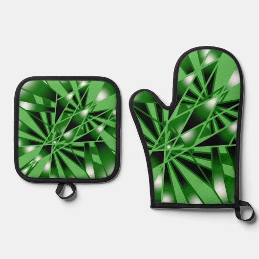 Groene verloopkleur Vulling Kunstperspectieftekeni Ovenwant & Pannenlap Set (Voorkant)