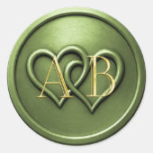 Groene verstrengelde harten monogram trouw ronde sticker (Voorkant)