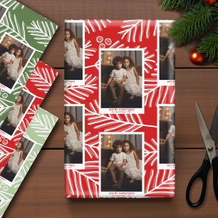 Groene vertakkingen Merry Calligraphy Photo white  Inpakpapier Vel