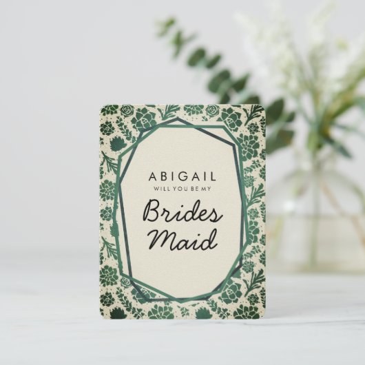 Groene vetplanten in natuurlijke wil je bruidsmeis kaart (Staand voorkant)