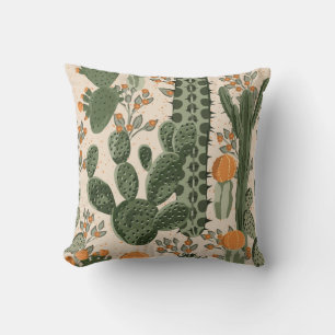 Groene vetplanten, oranje bloemen, strandbehang. kussen