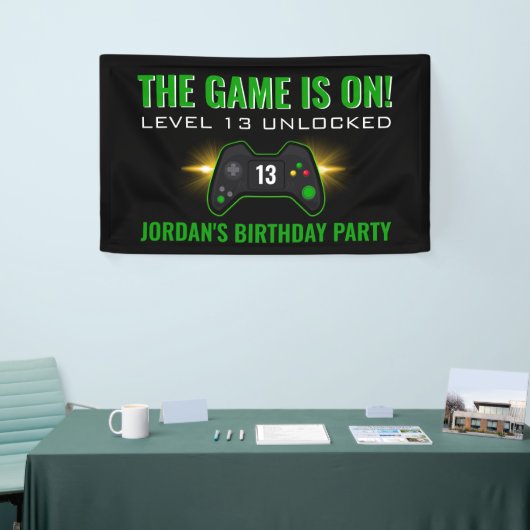 Groene videogame Birthday-banner Spandoek (Beurs)