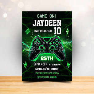 Groene Videogame Verjaardagsfeest Kaart