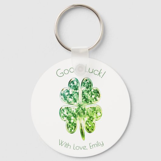 Groene vier bladluiken met aangepaste tekst voor l sleutelhanger (Voorkant)