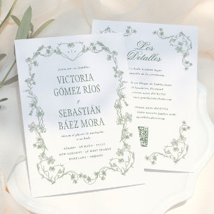 Groene vintage bloem Spanish bruiloft Kaart