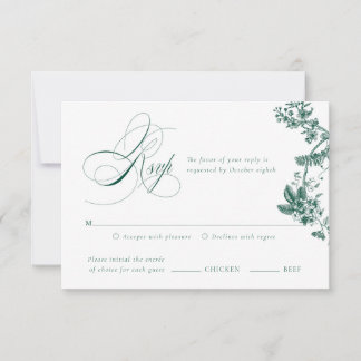 Groene Vintage Bloemen Wedding Suite RSVP Card Kaartje
