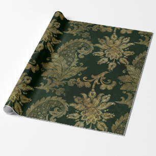 Groene vintage fluweel met gouden namaak bloemen v cadeaupapier