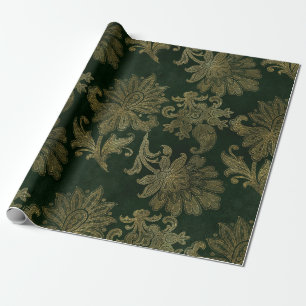 Groene vintage & gouden namaak bloemendecoratie ke cadeaupapier