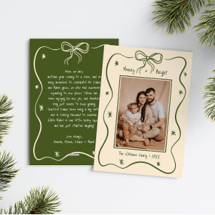 Groene Vintage Hand-getrokken Bow Lijst Foto Kerst Feestdagenkaart