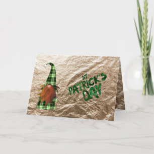 Groene vintage kabouter met ruitjespatroon voor St Kaart