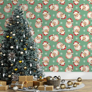 Groene Vintage Kerstman Kerstmis Behang