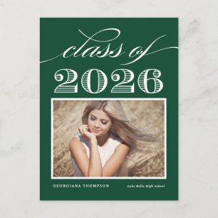Groene Vintage Klas van 2026 Foto Afstuderen Aankondigingskaart