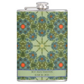Groene vintage patroon met blauwe bloemen heupfles (Voorkant)