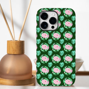Groene Vintage Rozen, Monstera & Veerpatroon Case-Mate iPhone 14 Pro Max Hoesje