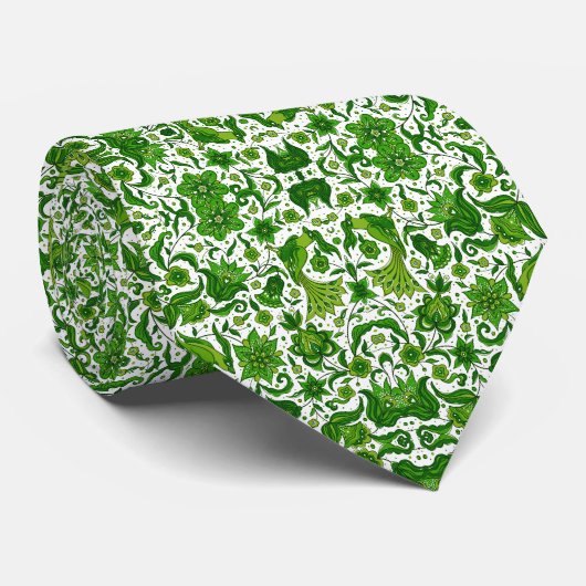 GROENE VINTAGE TROPISCHE VOLKSKUNSTAFDRUK STROPDAS (Opgerold)